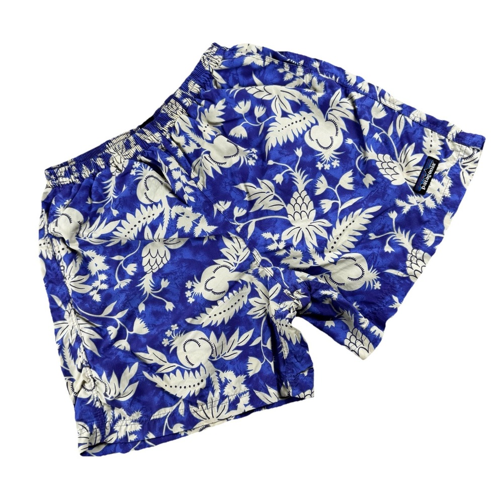 Vintage Patagonia Womens M Made in USA Baggie Outdoor Floral Blue Shorts